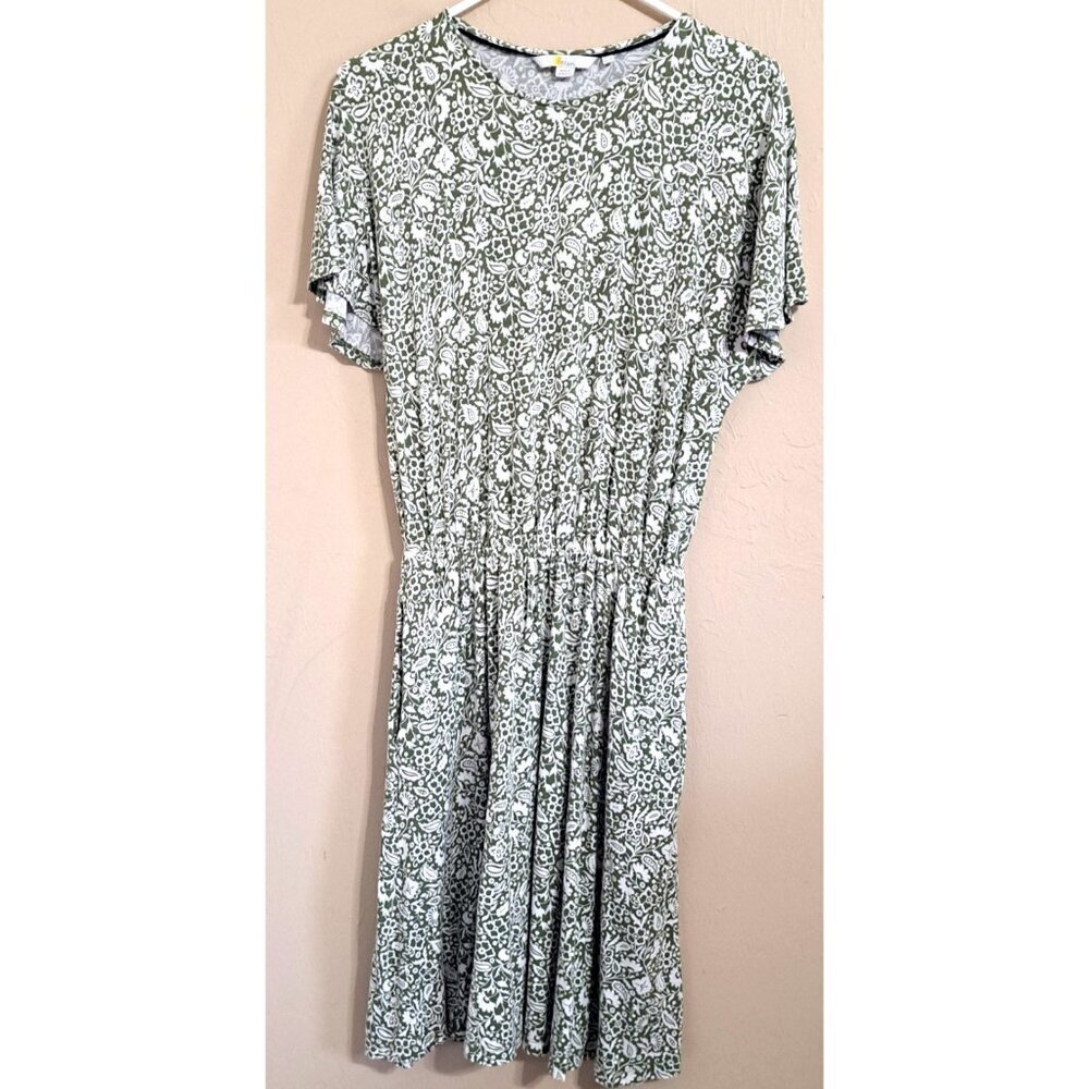 Boden Women's 6 Green Floral Flutter Sleeve Blouson Dress Fairycore Cottagecore